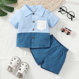 Conjuntos de roupas 2pcs Baby meninos de roupas Conjunto de roupas Camisa de mangas curtas+shorts Cool Boys Summer Clothing Conjunto adequado para meninos pré-escolares 0-3 anos J240518