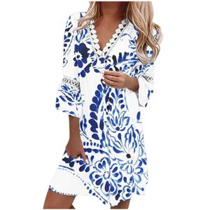 Podstawowe sukienki swobodne modne damskie drukowane z drukowanym okiem patchwork bohemian casual Resort sukienka Y240515