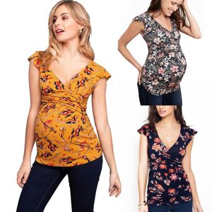 Top maternita Magliette Abiti di maternità per donne Attacco al seno Maglietta a manica corta T-shirt a Vesta Vesto a V Scacciatura Nomen Nursing Tops Y240518