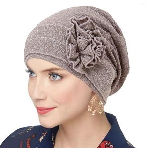 エスニック衣類フラワーターバン帽子イスラム教徒の女性ヘッドスカーフヒジャーブボンネットビーニーヘアロスラップケムケモキャップヘッドウェアヘッドバンドターバンテ