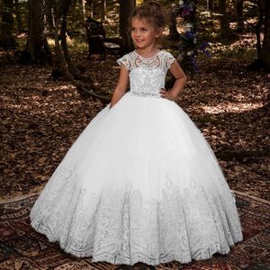Lovey Holy Lace Princess Flower Girl Dresses Ball Gown First Communion Dresses For Girls Sleeveless Tulle Toddler Pageant Dresses 3186