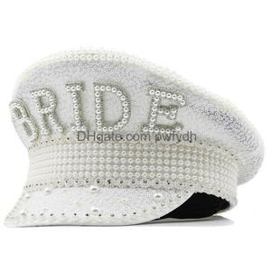 Wide Brim Hats Luxury Women Sequin Burning Military Hat Handmade White Sergeant Pearl Bride Festival Part Drop Delivery Otev0