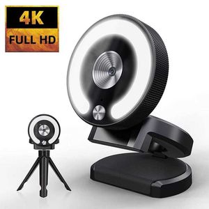 WebCams 4K Full HD 2K Mini fotocamera con PC Fill Light Laptop COMPUTER CREADACCHI CAMERA in tempo reale Microfono della telecamera per telecamera J240518