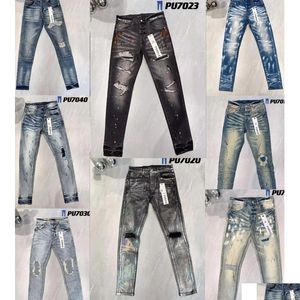 Mens Jeans Designer PL8821587 Rippad Biker Slim Straight Skinny Pants True Stack Fashion Tren Vintage Pant Purple Drop Delivery Appare Otjdx