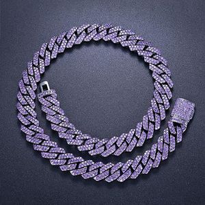 15mm Icened Cuban Link Pong Chain 2 fila Purple cz diamante cubic zirconia hiphop jóias 16 polegadas-24 polegadas Colar de gargantilha 215k