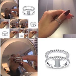 Wedding Rings Fashion Double-Layer Micro-Inlaid Zircon Ring Female European And American Bride Party Jewelry Heart Bands Women Drop D Dhiis