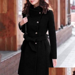 Womens Wool Blends 2021 Winter Warm Thick Lapel Trench Jacket Long Sleeve Overcoat Plus Size Slim Outwear Female Coat 45 Drop Deliv Dhqtz