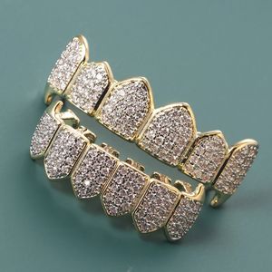 Hip Hop Iced Out Zircon Fang Mouth Teeth Teth Top Bottom Grill Set Men Women Grills 240430