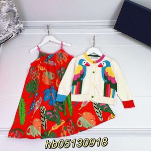 Dresses Spring/summer Girls' Knitwear Set, Large Print Sling Dress, Pure Cotton Skirt