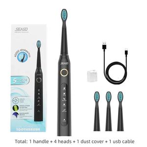 Seago Sonic Tooth Brush Electric Cleaning Teeth 5 -lägen med 4 utbytbara borsthuvuden 2 min timer IPX7 Dental Care 240511