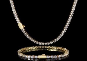 Hip Hop 3mm 4mm 5mm Spring Buckle Zircon Tennis Chain Necklace Real Gold Plating One Row Diamond Necklace Armband3534925