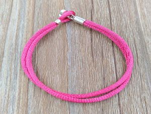 Fabric Cord Bracelet Hot Pink Chain Authentic 925 Silver Fits European Style Jewelry Charms Beads Andy Jewel 590749CPH-S8220923