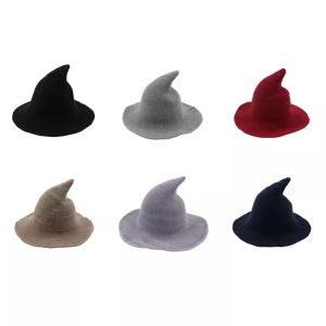 Halloween Witch Hat Diversifierad längs fårullen Kap Stickande fiskare Hat Female Fashion Witch Pointed Basin Bucket