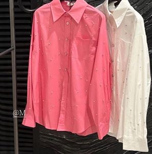 Women's Blouses Early Spring 24 Rhinestone Pink Shirt Is Sweet And Flaky With A Girly Blouse