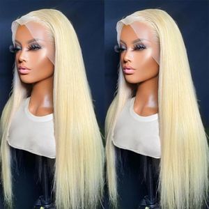 Gluless Lace Frontal Human Hair Wigs Blonde 613 Peruvian Virgin Straight for Black/White Women
