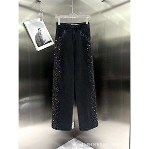 pants Autumn Winter Style with Diamond Decoration, Niche Design, Fashionable Versatile High Waisted Jeans Straight Leg Women, Long Pants for Women
