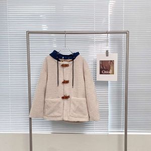 Women's Wool Blends C23 Autumn/Winter Fashion Print Letter Casual mångsidig lat stil Fake Two Piece Plush Coat
