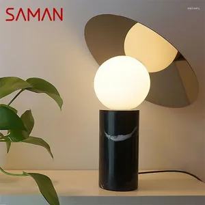 Lâmpadas de mesa Saman Office Modern Light Creative Design criativo Lâmpada de mesa de mármore LED decorativa para o quarto da sala de estar do saguão quarto