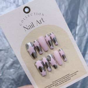 Pink Metallic Press na paznokci ręcznie robiony akryl z brokatem Pełna okładka dla pikantnych dziewcząt w Emmabeauty Store nr EM19208 240518