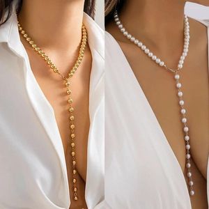 Hänge halsband enkla pärlpärlor långa tofs halsband kvinnor choker sommar strand hals tillbehör klavikel kedjan bohemy smycken gåva