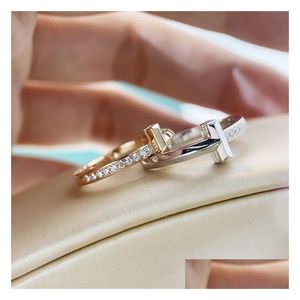 Wedding Rings High Quality Diamond Designer Ring For Woman T1 Plated 925 Sterling Sier 18K Rose Gold Fashionable Thin Design With Inl Ot2Os