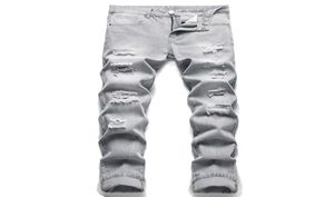 Ljusgrå Slim Fit Ripped Men039s Jeans Fashion Street Style Denim Pants Spring Autumn Streetwear Man Desiger Washed Trousers2234095