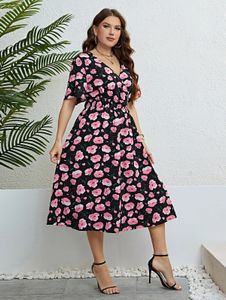 PLUS TAMANHO PRIMEIRA FLORAL PRIMEIRA VENHAS VENDELOS VNESENTES DE MANES CURTOS Aline Bohemia Robe Casual Lady férias grandes roupas 240506