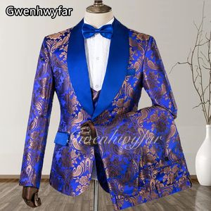 Royal Blue Slim Fit Custom Made Mens Suits Wedding For Groom Tuxedos Three Pieces Groomsmen Regelbundna stora storlekar 240514