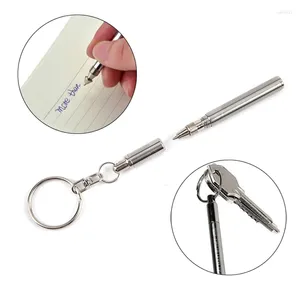 Keychains Portable Mini Key Ring Stainless Steel Pen Telescoping Ballpoint Pens Keychain Tool Outdoor Sports Camping Supplies