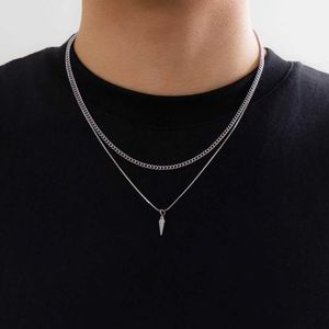 Pendant Necklaces KunJoe 2-piece/set stainless steel metal rivet pendant thin snake chain necklace for mens punk silver Cuban chain necklace J240516