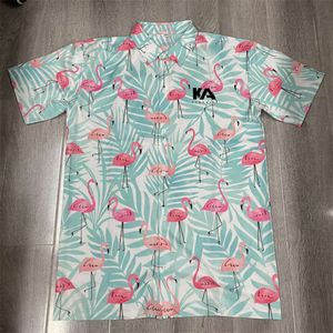 Lu Men -T-Shirt Summer Tee Tops Men Blouse Flamingo Loose Short Sleeve Casual Buttons Cotton Beach Shirt Yoga Align Workout Running