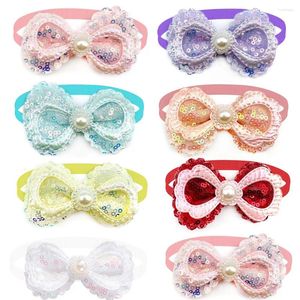 Köpek kıyafetleri 50pcs küçük yaylar payet tarzı çifte bow tie pet kedi bowties consties malzemeleri aksesuarlar