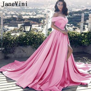Вечеринка платья Janevini Pink Prom Elegant Off Phink Arl Line Court Sexy Spell Splate Blackless Satin Dress vestidos 2024