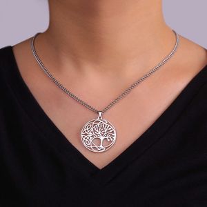 Vintage Tree of Life rostfritt stål halsband för kvinnor män guld färg amulet runda hängsmycken valentin dag gåvor