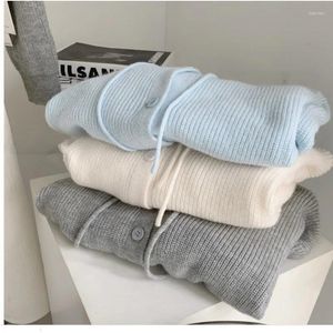 Kvinnors stickor Söt solid huva stickning Cardigans Kvinnor Hösten Enstaka Breasted Long Sleeve Loose Sweater Elegant Simple Knitwear