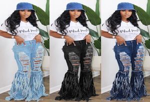 Womens fashion Fringed denim trousers sexy flared jeans pants hole ripped full length leggings pants streetwear Fall plus size Clo9287665