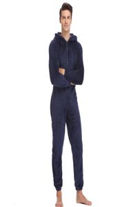 Män plysch teddy fleece pyjamas vinter varma pyjamas övergripande kostymer fast färg sömnkläder kigurumi huva pyjamasuppsättningar för vuxna män t2313719