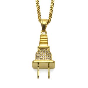 Rhinestone Plug Pendant Halsband Hip Hop Rock Punk Socket Electrical Plug -form Pojkvän Lovers Födelsedagspresenter 284i