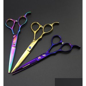 Tesoura de cabelo Lander Mão esquerda 6,0 polegadas 6cr 62hrc Corte/rachadura dourado/arco -íris/roxo para opção entrega de entrega de produtos cuidados de cuidados com estilina dhvhg