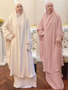 Ethnic Clothing Ramadan 2 Piece Long Khimar Set Abaya Muslim Women Prayer Garment Dubai Saudi Prayer Dress 2 Piece Dress Sets Eid Niqab T240515