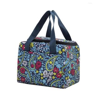 Storage Bags Lunch Bag Waterproof Zipper Large Capacity Portable Handle Thermal Cooler Oxford Cloth Floral Print Bento Box Pouch Container