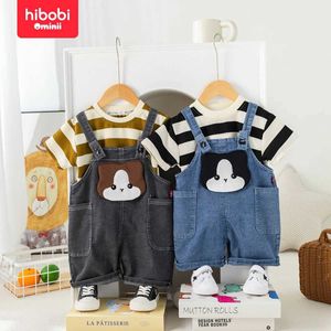 Set di abbigliamento Hibobi a 2 pezzi Summer Short Shorted Set Childrens Set Biban Shorts Shorts Fox Stripe Stripe Set Girls Abbigliamento J240518