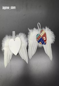 Feather wings sublimation ornament MDF Wooden pendant Christmas sublimated blanks angel wing double sides ornaments7080520