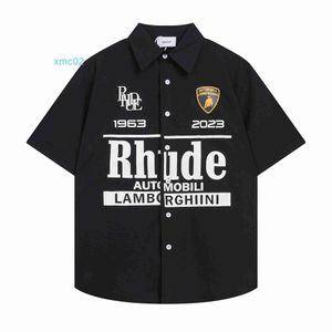 Summer New Rhude Co Märkespolo krage kort ärmskjorta brev tryckt herr och kvinnors avslappnad topp trendig