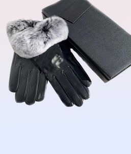 Märkesfårskinnhandskar och woollined mobiltelefon pekskärm kanin hudcykling varma femfinger handskar5028169