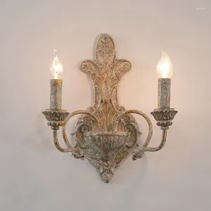 Lampa ścienna francuska antyczna żelaza podwójna głowa American Retro Homestay salon sypialnia sypialnia sypialnia Dekoracja korytarza