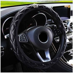 Ratthjul täcker rattskyddet Crystal Crown Steering Hood Car Interior Accessories Pu Leather Car Style 37-38 cm Diameter Universal T240518