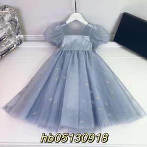 Dresses Summer Girls' Snowflake Embroidery Mesh Large Hem Princess Long Dress June 1st Gift