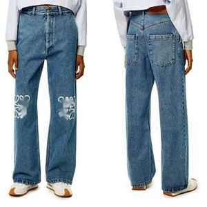Loeweve dżinsy projektant spodni nóg otwarty widelc ciasne spusty dżinsowe capris Dodaj polarowe gęste ciepłe spodnie dżinsowe marka marka odzież haft haftowy druk 206 206