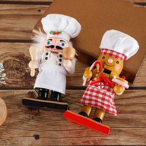 Decorative Figurines Pack Of 2Pcs 17cm Wooden Nutcracker Handmade Figures Chef Gingerbread Man Puppet Festive Collectible Christmas Decor